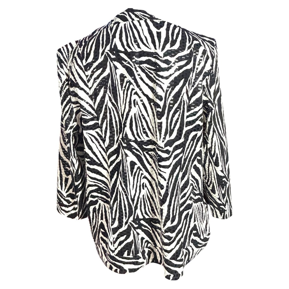 Elementz Womens Zebra Print Zip Up Jacket Black White 3/4 Sleeve Large Sequinss - Picture 7 of 11